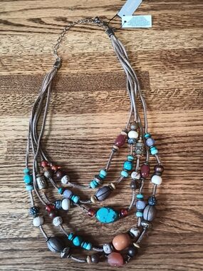 Chico's Multi-Strand Turquoise & Earth Tone Bead Necklace